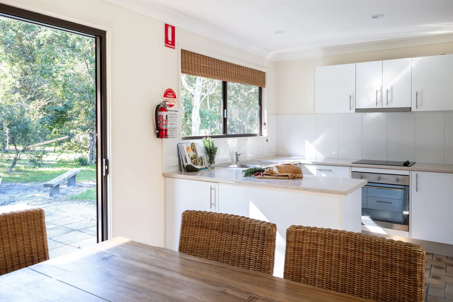 Kitchen and dining area inside a cottage